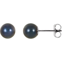 14K White Gold  6 mm Cultured Black Akoya Pearl Earrings