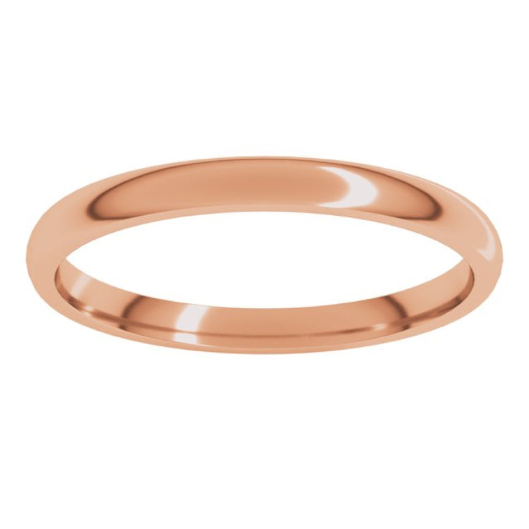 14K Rose Gold 2 mm Lightweight Comfort-Fit Half Round Band Size 7.5