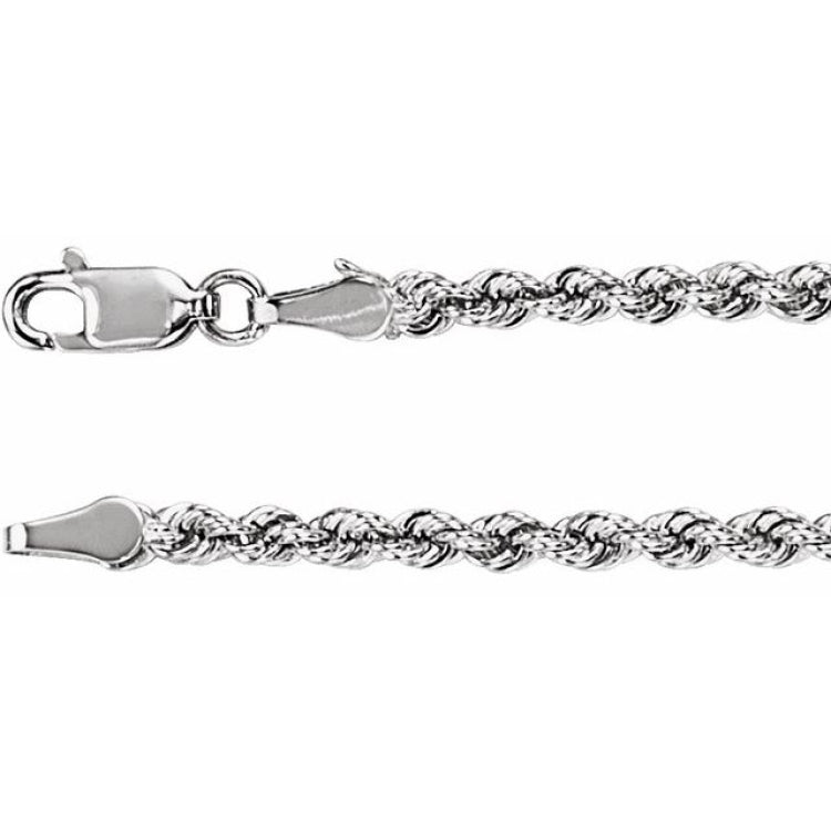 14K White Gold 3 mm Rope 18" Chain
