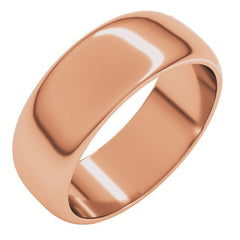 14K Rose Gold 7 mm Half Round Band Size 8