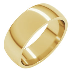14K Yellow Gold 7 mm Lightweight Comfort-Fit Half Round Band Size 8
