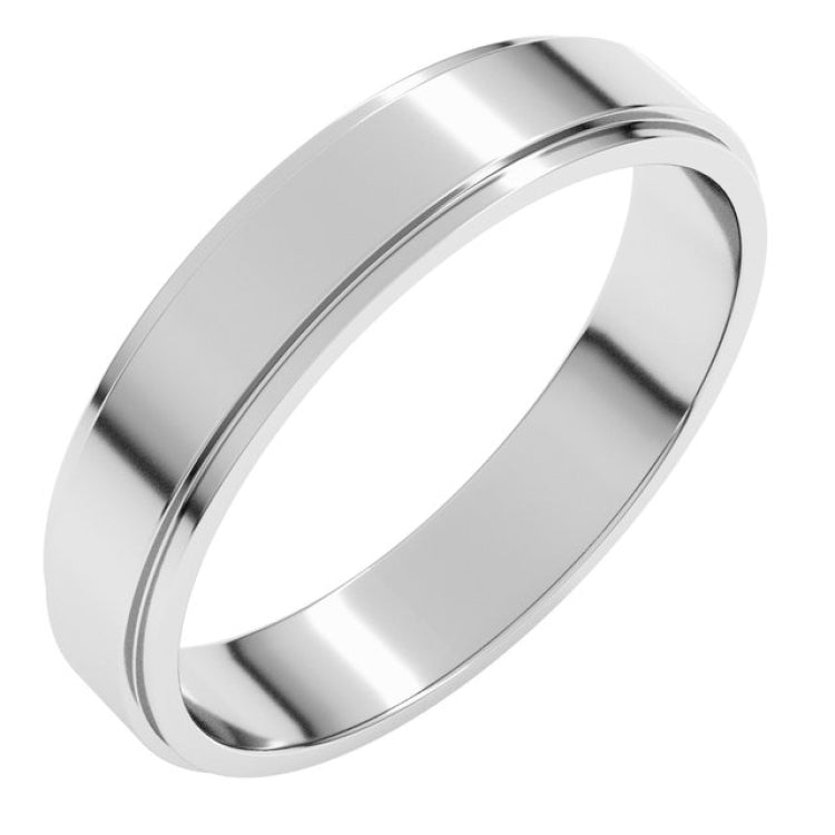 14K White Gold 4 mm Stepped-Edge Flat Band Size 7
