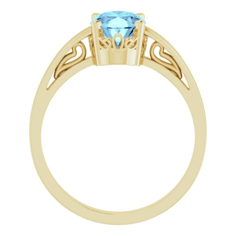 14K Yellow Gold Natural Aquamarine Solitaire Scroll Setting® Ring