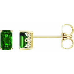 14K Yellow Gold Lab-Grown Emerald Earrings
