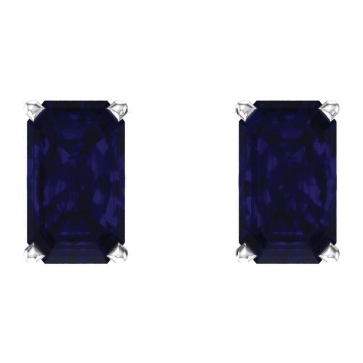 14K White Gold Lab-Grown Blue Sapphire Earrings