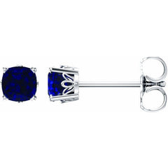14K White Gold 4x4 mm Cushion Lab-Grown Blue Sapphire Earrings