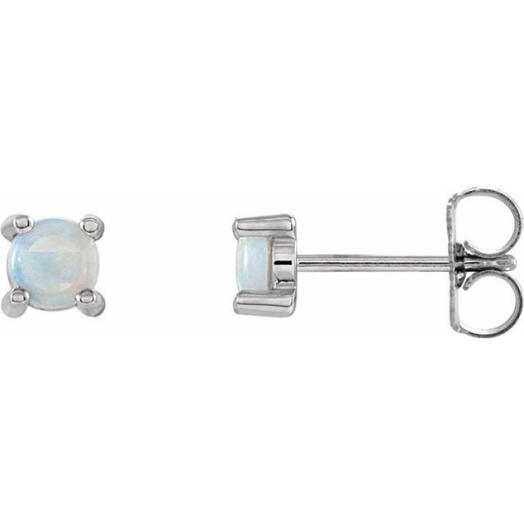 14K White Gold 4 mm Natural White Opal Earrings