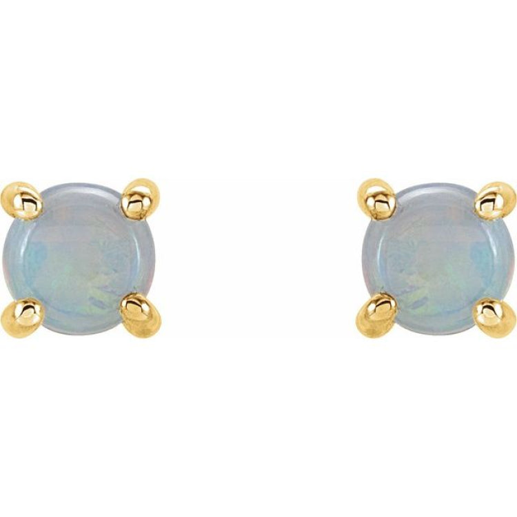 14K Yellow Gold 5 mm Natural White Opal Earrings
