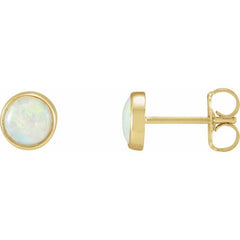 14K Yellow Gold Natural White Opal Earrings
