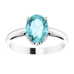 14K White Gold Natural Blue Zircon Solitaire Scroll Setting® Ring