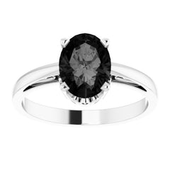 14K White Gold Natural Black Onyx Solitaire Scroll Setting® Ring