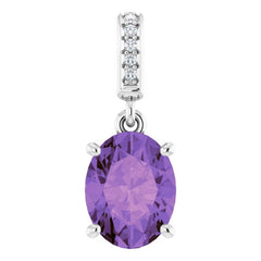 14K White Gold Natural Amethyst & .03 CTW Natural Diamond Charm/Pendant