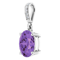 14K White Gold Natural Amethyst & .03 CTW Natural Diamond Charm/Pendant