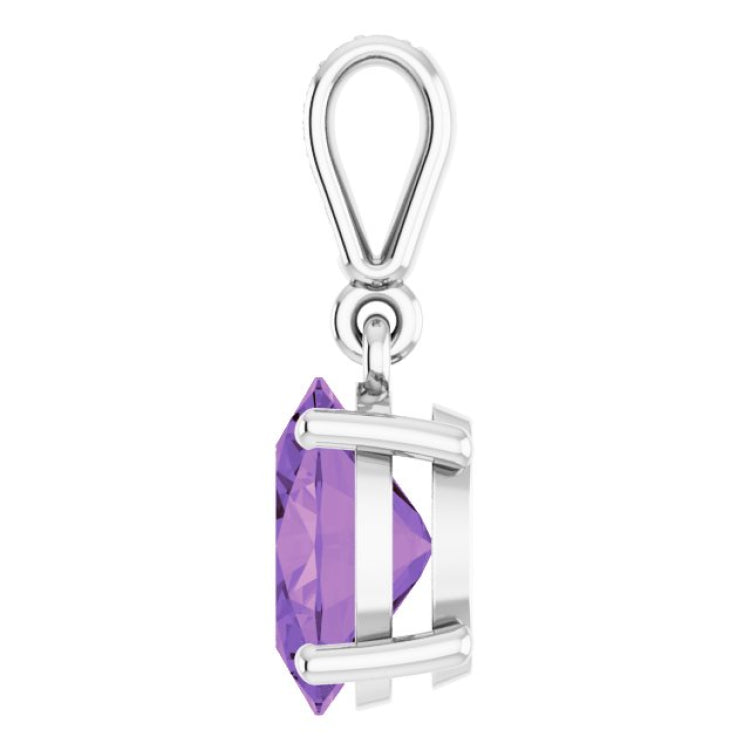 14K White Gold Natural Amethyst & .03 CTW Natural Diamond Charm/Pendant
