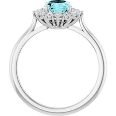 14K White Gold Natural Blue Zircon & 3/8 CTW Natural Diamond Ring