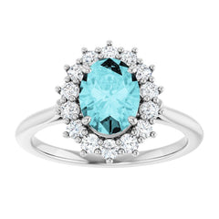 14K White Gold Natural Blue Zircon & 3/8 CTW Natural Diamond Ring