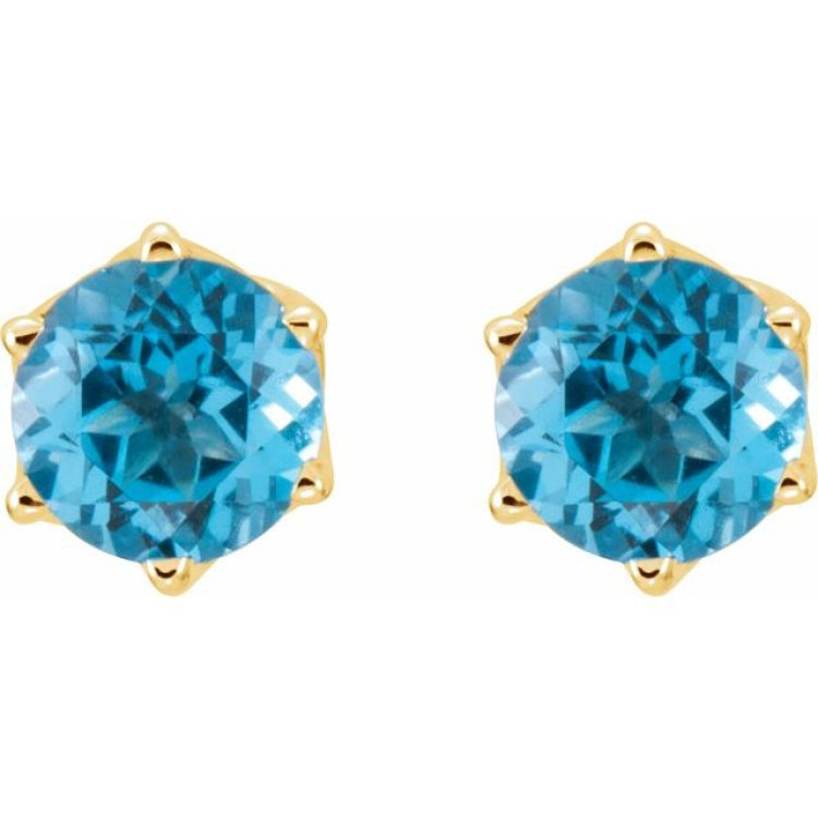 14K Yellow Gold Natural Swiss Blue Topaz Earrings