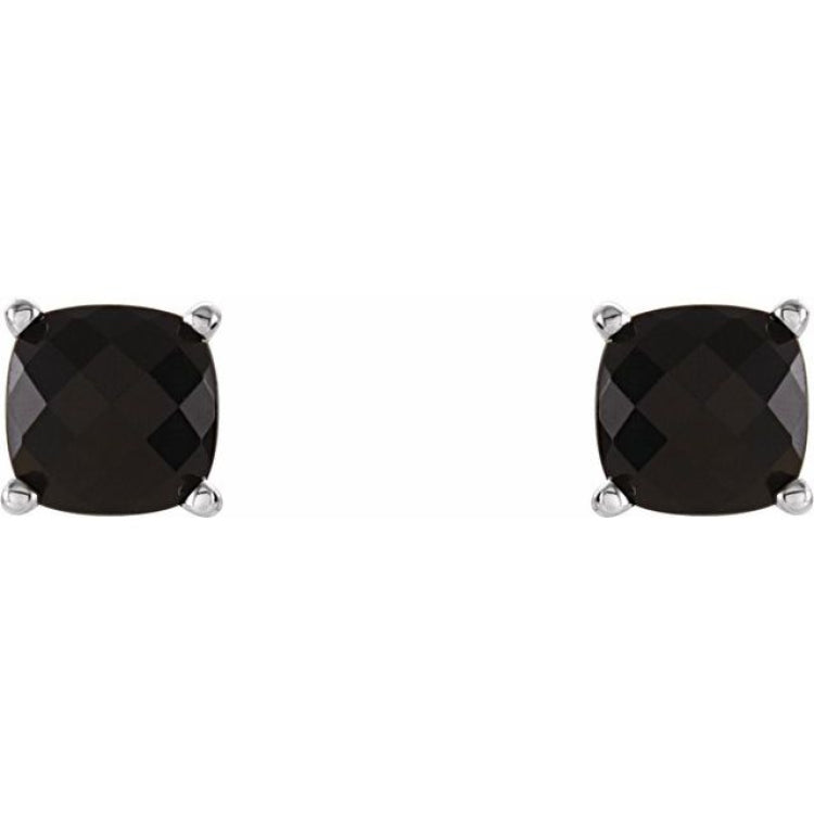 14K White Gold 6x6 mm Cushion Natural Black Onyx Earrings