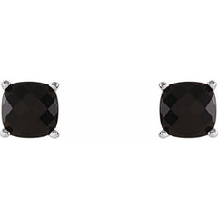 14K White Gold 6x6 mm Cushion Natural Black Onyx Earrings