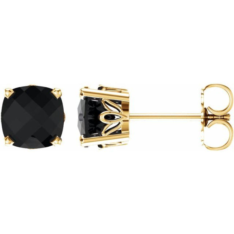 14K Yellow Gold 6x6 mm Cushion Natural Black Onyx Earrings