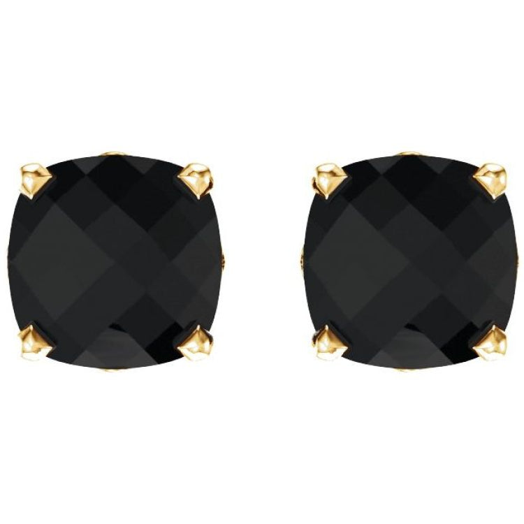 14K Yellow Gold 6x6 mm Cushion Natural Black Onyx Earrings
