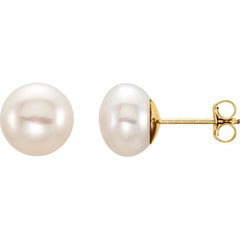 14K Yellow Gold 8-9 mm Cultured White Freshwater Button Pearl Earrings