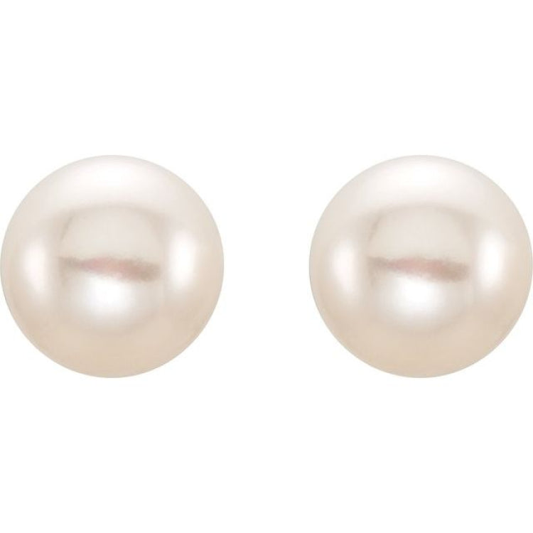 14K Yellow Gold 8-9 mm Cultured White Freshwater Button Pearl Earrings