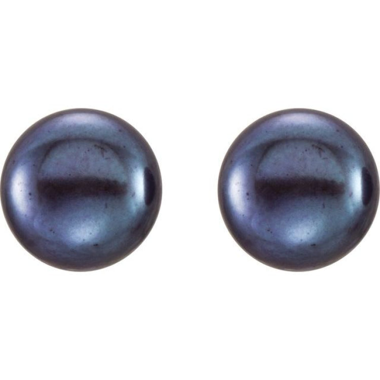Sterling Silver 8-9 mm Cultured Black Freshwater Button Pearl Earrings