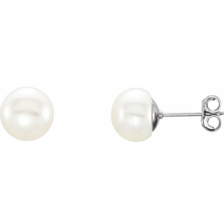 Sterling Silver 8-9 mm Cultured White Freshwater Button Pearl Earrings