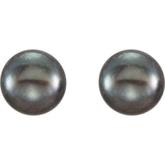 14K Yellow Gold 6-7 mm Cultured Black Freshwater Button Pearl Earrings