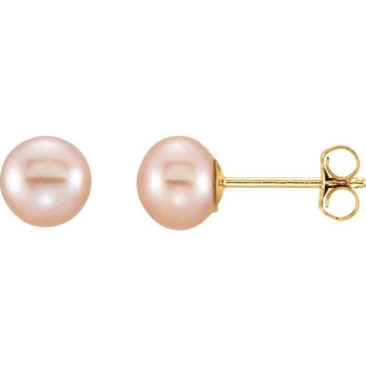 14K Yellow Gold 5-6 mm Cultured Pink Freshwater Pearl Earrings