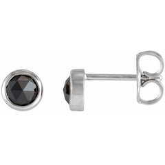 14K White Gold 1/2 CTW Rose-Cut Natural Black Diamond Bezel-Set Earrings