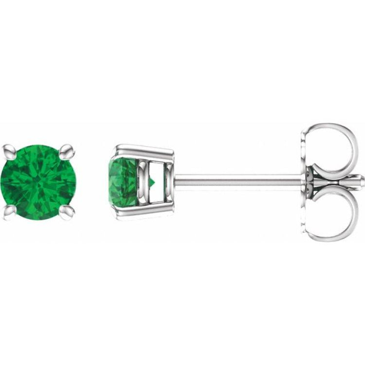 Sterling Silver 4 mm Lab-Grown Emerald Earrings
