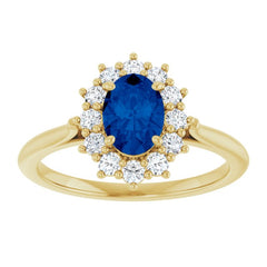 14K Yellow Gold Lab-Grown Blue Sapphire & 1/3 CTW Lab-Grown Diamond Ring