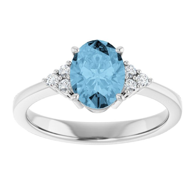 14K White Gold Natural Sky Blue Topaz  and 1/10 CTW Lab-Grown Diamond Ring
