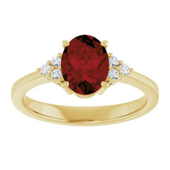 14K Yellow Gold Natural Mozambique Garnet and 1/10 CTW Lab-Grown Diamond Ring