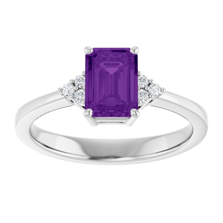 Sterling Silver Natural Amethyst and .05 CTW Lab-Grown Diamond Ring