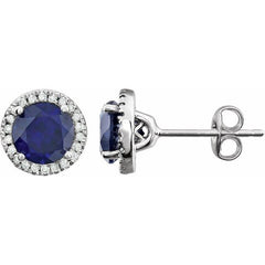 14K White Gold Lab-Grown Blue Sapphire & 1/8 CTW Natural Diamond Earrings