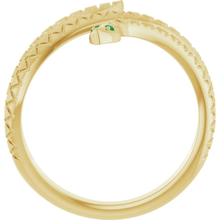 14K Yellow Gold Natural Emerald Snake Ring