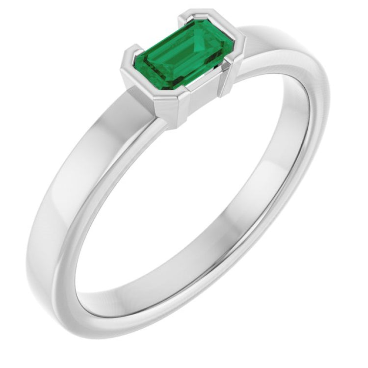 14K White Gold Lab-Grown Emerald Family Stackable Ring