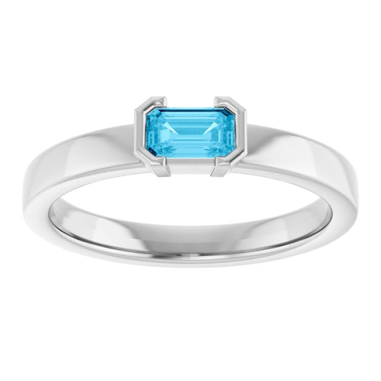 Sterling Silver Natural Aquamarine Family Stackable Ring