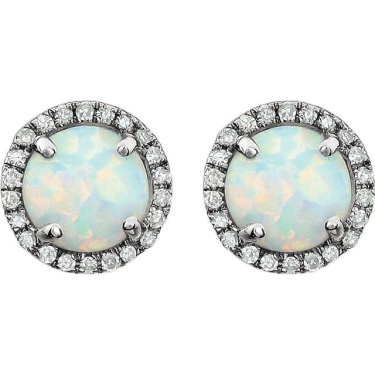 Sterling Silver Lab-Grown White Opal & 1/8 CTW Lab-Grown Diamond Birthstone Earrings