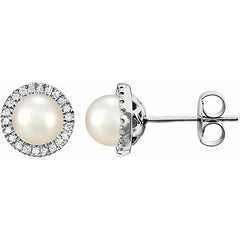 Sterling Silver Cultured White Freshwater Pearl & 1/8 CTW Lab-Grown Diamond Earrings