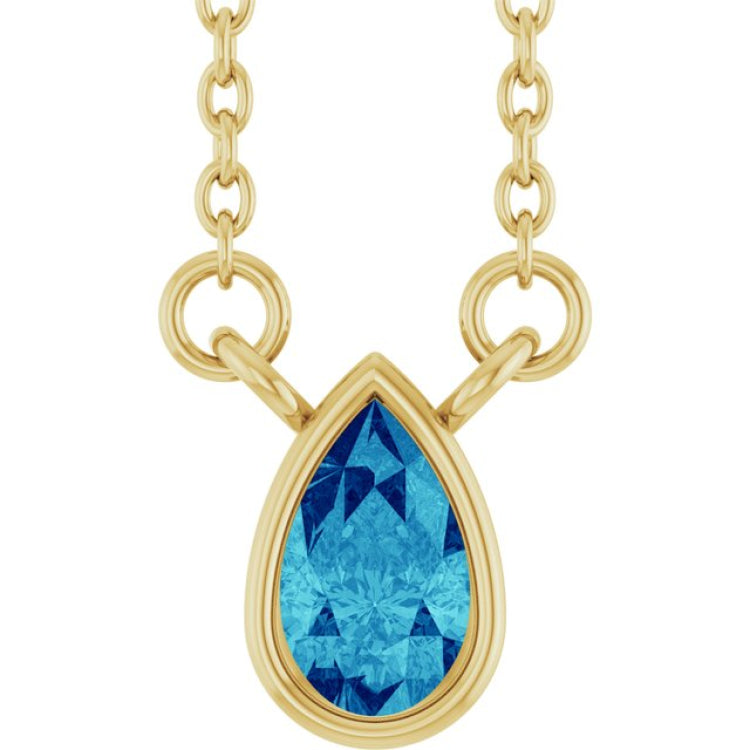 14K Yellow Gold Natural Blue Zircon 18" Necklace