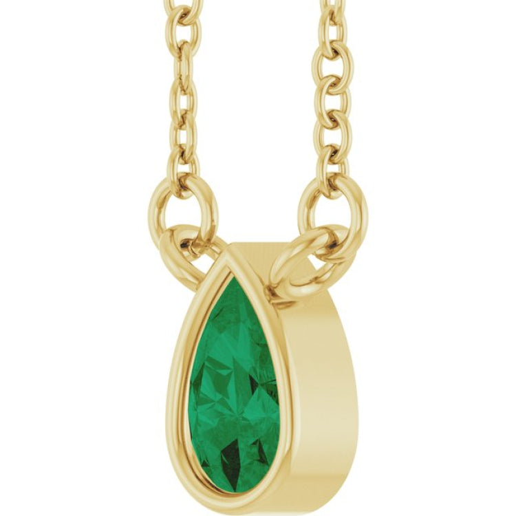14K Yellow Gold Lab-Grown Emerald 18" Necklace