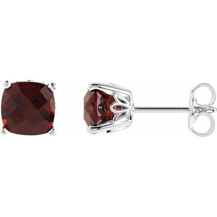 14K White Gold Natural Mozambique Garnet Scroll Setting® Earrings