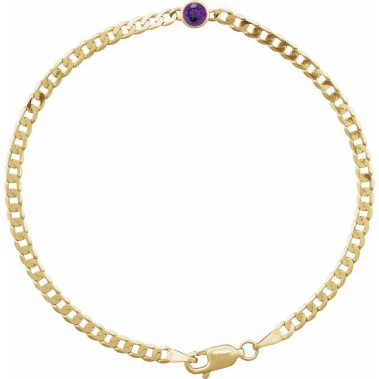 14K Yellow Gold Natural Amethyst Link 7" Bracelet