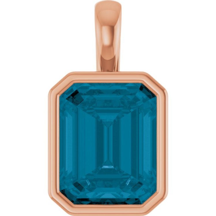 14K Rose Gold Natural London Blue Topaz Pendant