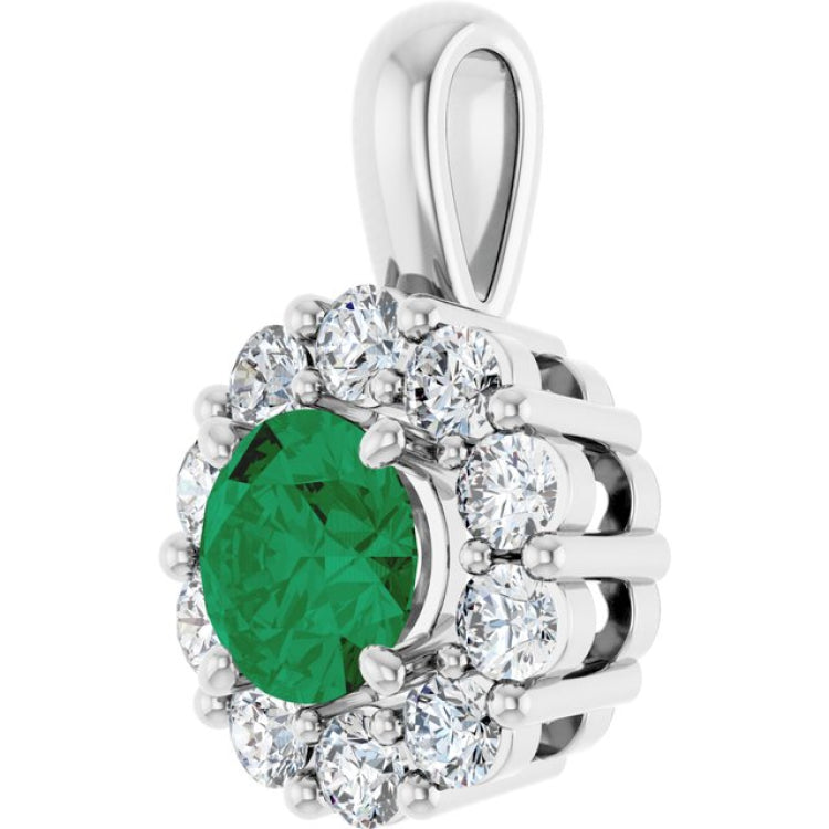 Sterling Silver Lab-Grown Emerald & 1/3 CTW Lab-Grown Diamond Pendant
