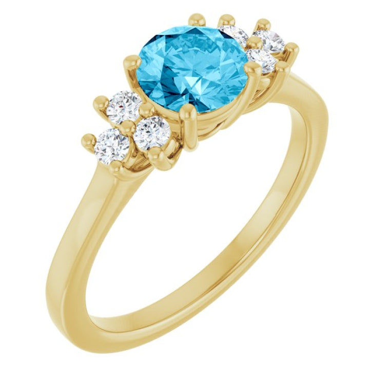 14K Yellow Gold Natural Aquamarine & 1/6 CTW Lab-Grown Diamond Ring